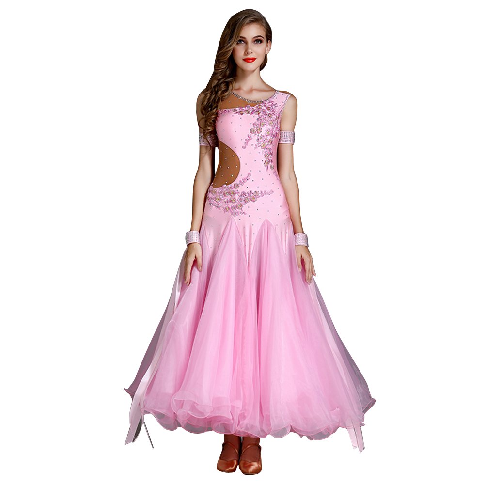 Rikouzy 10色選べる ワンピース ピンク フラメンコ スタンダード発表会用演出服 社交ダンスドレス ワルツ専用ドレス Large ピンク Large サンバ モダンダンス衣装 ロング丈 練習競技着デモ用 ルンバ レッスン着 B07fr6nd9r 広く裾 社交ダンス 公式の