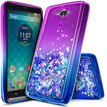 NageBee Droid Turbo Case, Glitter Liquid Quicksand Waterfall Floating Flowing Sparkle Shiny Bling Diamond Shockproof Girls Cute Case for Moto Droid Turbo XT1254 (Purple/Blue)