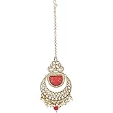 I Jewels Gold Plated Indian Wedding Bollywood Kundan Pearl Maang Tikka for Women (T2140R)