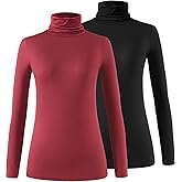 Xelky Womens Long Sleeve Turtleneck Shirt Lightweight Slim Turtle Neck Active Tops Basic Pullover Undershirt 2 Pack