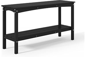 Costaelm Outdoor Plant Table, 55" HDPE Rectangle Shelf for Patio, Waterproof 2-Tier Shelf Entry Console Table, Coffee Bar Pub Side Table for Indoor/Outdoor, Balcony, Yard, Garden, Black