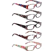 5 Pack Spring Hinge Reading Glasses Rectangular Fashion Quality Readers for Men and Women (5 Mix, 1.25)Medium