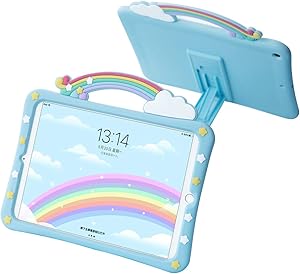 Multicolor Rainbow Bridge Cute Cartoon Case for iPad Air 2/iPad Pro 9.7inch, Soft Shockproof Silicone Back Cover with Built-in Bracket,Food-Grade Silica Gel,Especially for Children