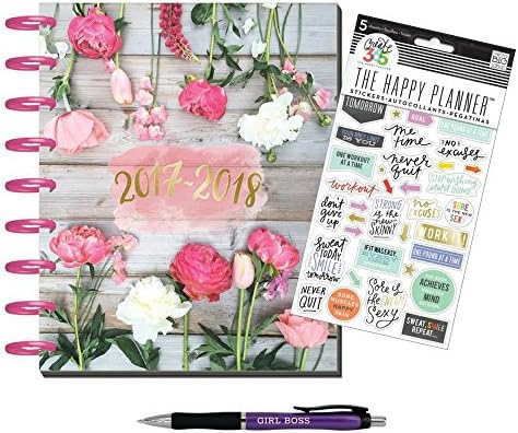 18 Month Happy Planner Wildflower by Me &amp; My Big Ideas Create 365 w/ Fitness Stickers and Girl Boss Pen