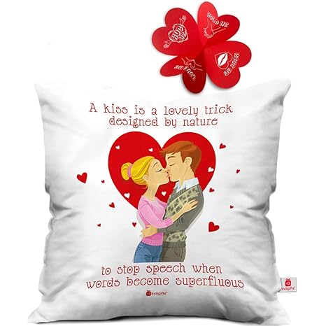 Buy Indibni Love Quote Kissing Couple With Hearts White Cushion