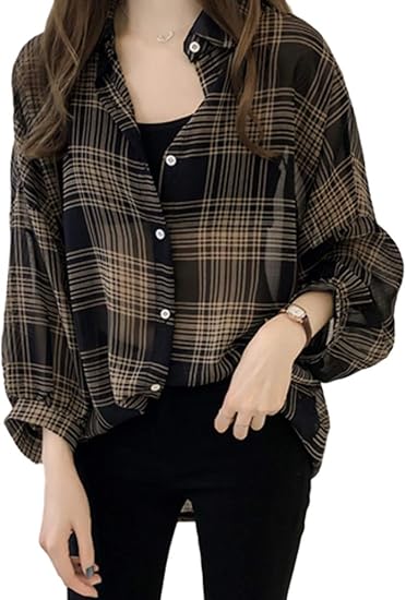 Amazon スポシー カジュアル チェック柄ブラウス 大柄チェック