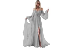 HOMDOR Long Sleeve Wedding Dress Plus Size Prom Dress 2024 Tulle Ball Gown Princess Formal Evening Gowns for Women