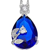 RIZILIA BLOSSOM Pear Cut Birthstone Necklace for Women - Multi Color Options - 18K White Gold Plated CZ Pendant, 18"+2" Chain - Gift Boxed for Her, Mother Birthday