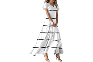 ZCJBWWHF Summer Dresses for Women Elegant V-Neck Short Sleeve Long Maxi Dress Solid/Floral Printed Cocktail Party Dresses