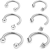 Ovxznts 18G 16G 14G Internally Threaded Surgical Steel Nose Septum Horseshoe Hoop Earring Eyebrow Tragus Helix Lip Rings Smiley Piercing Jewelry