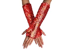 GEMILY Sequin Fingerless Gloves Sparkle Long Fish Scale Gloves Rave Gloves Elastic Party Accessories for Women and Girls