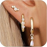 EATHAREEL Opal Earrings Set for Women, Christmas Gift for Her, Sterling Silver | 14K Gold Plated, Hypoallergenic S925 Hoop Stud Earrings for Women with Sensitive Ears, Dainty earring Stacks—Trendy Opal Jewelry 2025