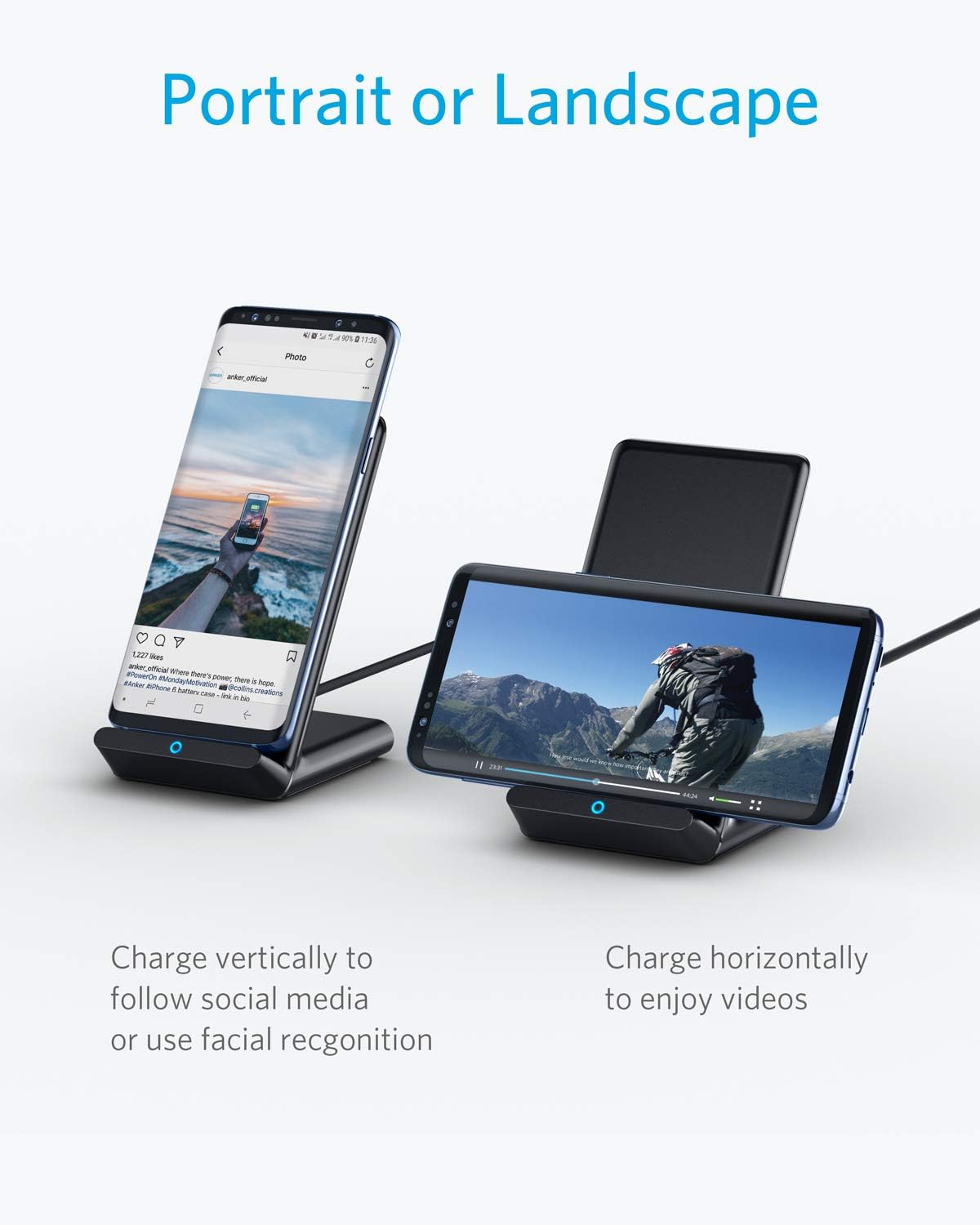 Anker Wireless Charger, 2-Pack PowerWave Stand Upgraded, Qi-Certified, Fast Charging iPhone 12, 12 Mini, 12 Pro Max, SE, 11, 11 Pro, 11 Pro Max, Galaxy S20 S10 S9 S8, Note 10 Note 9 (No AC Adapter)