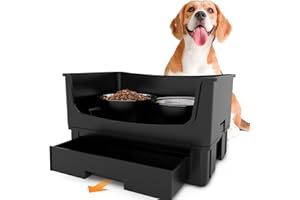 HIKINGO Mess Proof Raised Dog Bowls,Elevated Dog Bowl Stand Set 2 Stainless Steel Food Bowls,Splash Water Collection Non-Slip Medium Sized Feeding Table