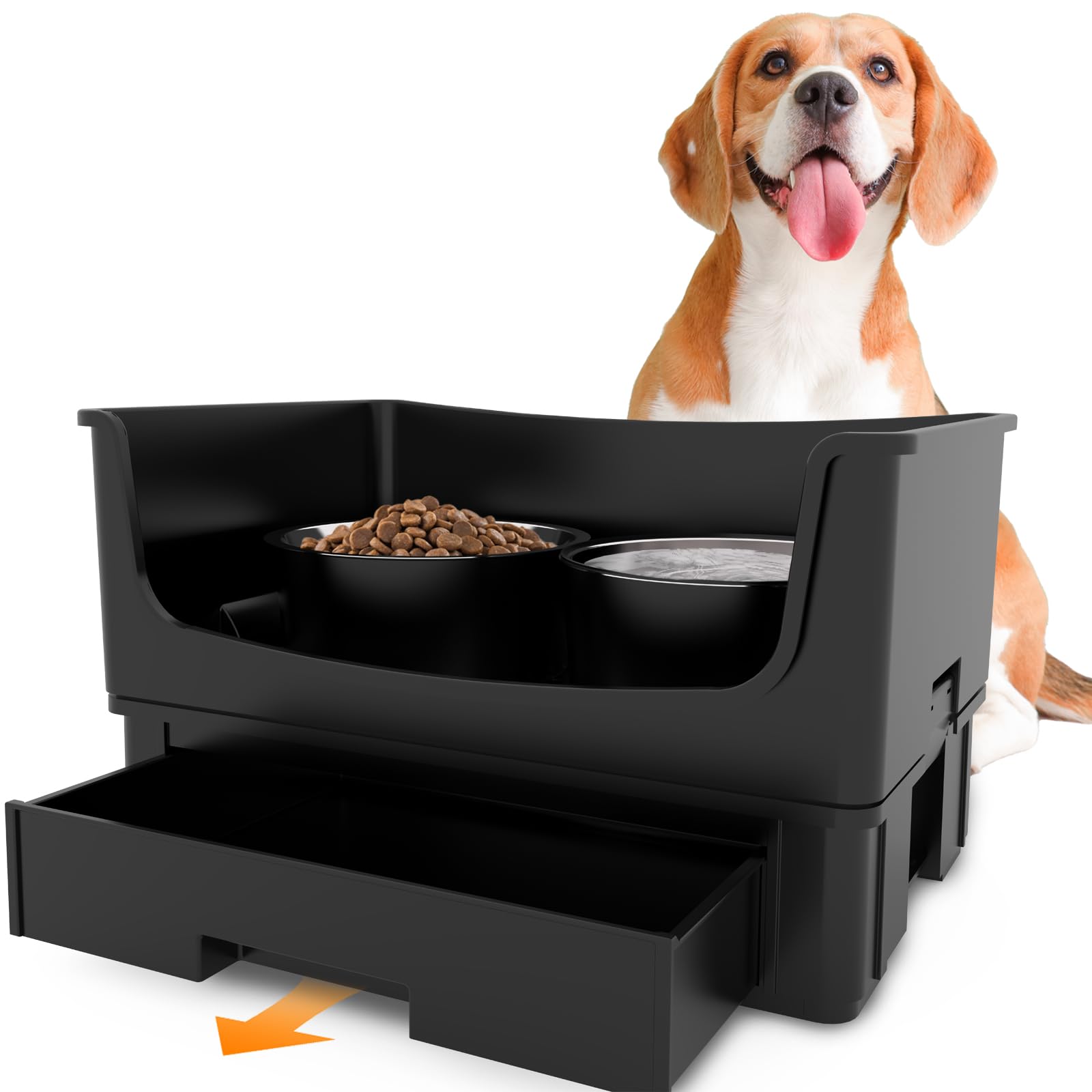 Photo 1 of HIKINGO Mess Proof Raised Dog Bowls,Elevated Dog Bowl Stand Set 2 Stainless Steel Food Bowls,Splash Water Collection Non-Slip Medium Sized Feeding Table