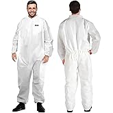 YIBER Hazmat Suit Disposable Coverall | Heavy Duty Full Body Painters Suit in 7 Sizes with Multiple Specifications for Men & Women Without Hood - Breathable & Water Resistant - Large, White, 2