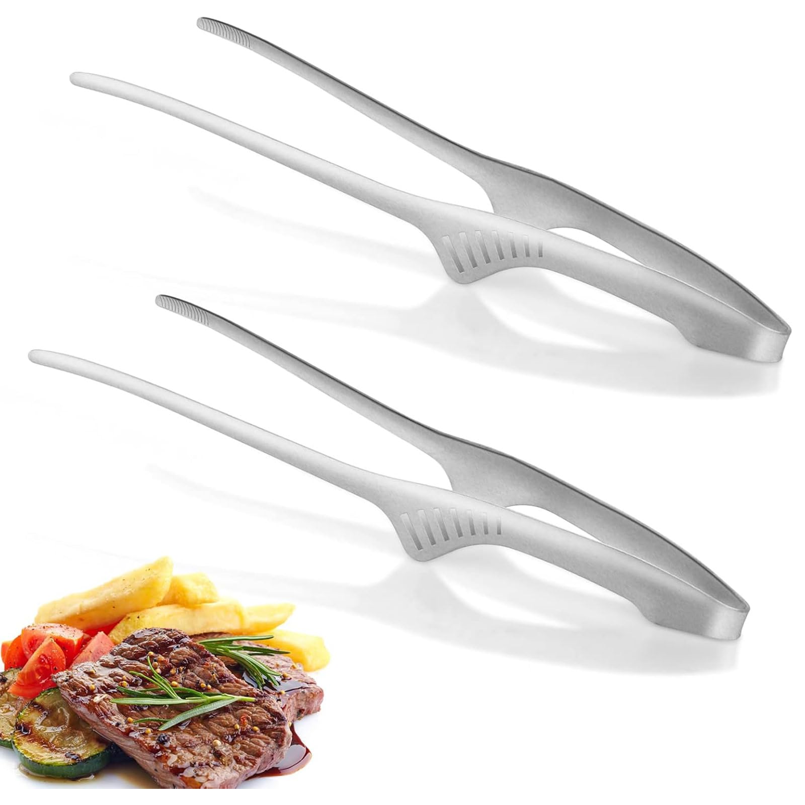 JYTDBCS 2 Pcs Korean Japanese BBQ Tongs, Stainless Steel Grill Tongs 9.4 Inch Self-Standing Tongs Silver BBQ Tongs Heat Resistant, for Camping, Barbecue, Buffet, Salad