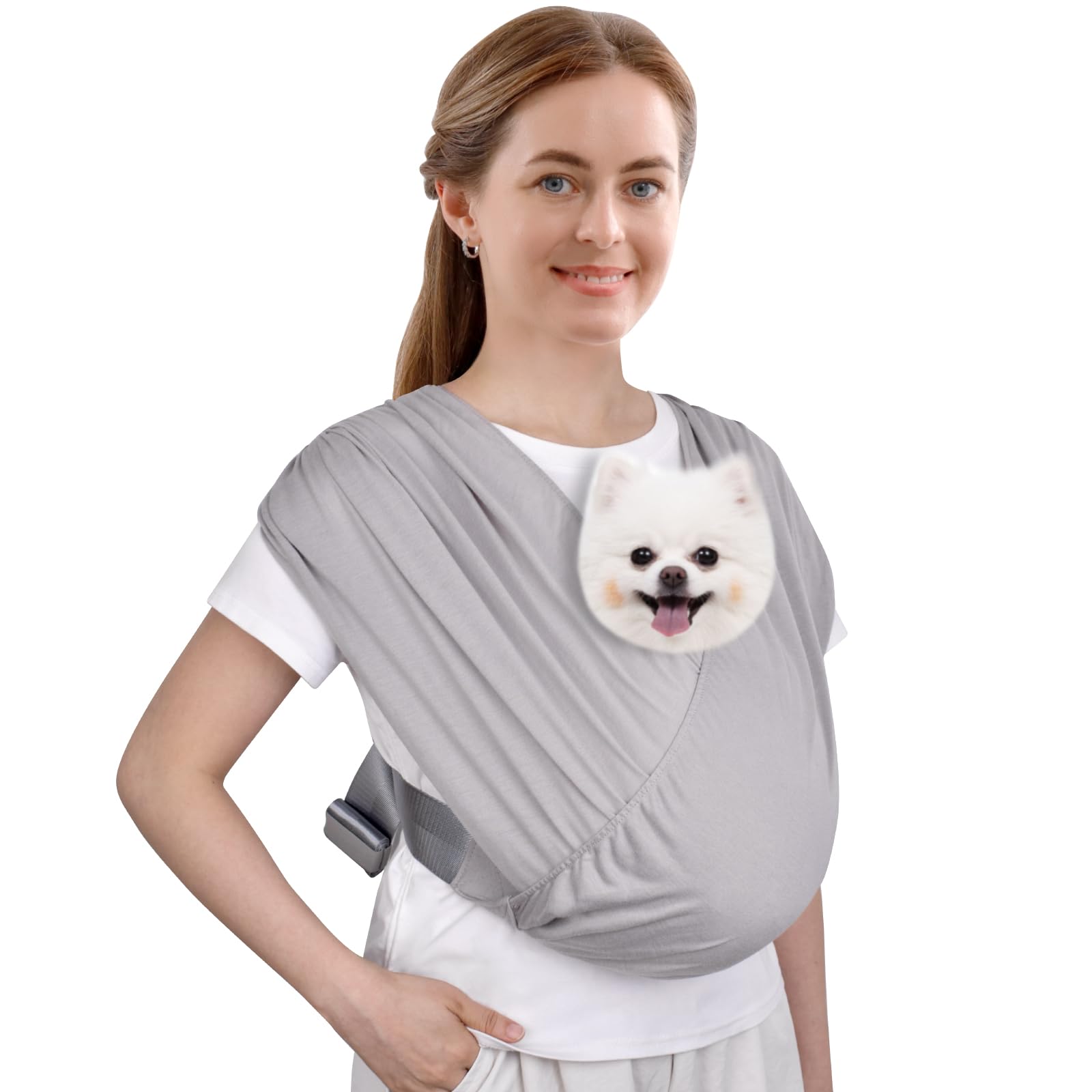 Photo 1 of CUBY Swaddle Dog Sling Carrier for Small Dogs, Front Pet Sling Carrier Chest,Hands Free Adjustable Cat Sling Carrier Soft Cotton Reducing Pain Puppy Sling Carrier for Small Pet Up to 10lb (Light Gray)