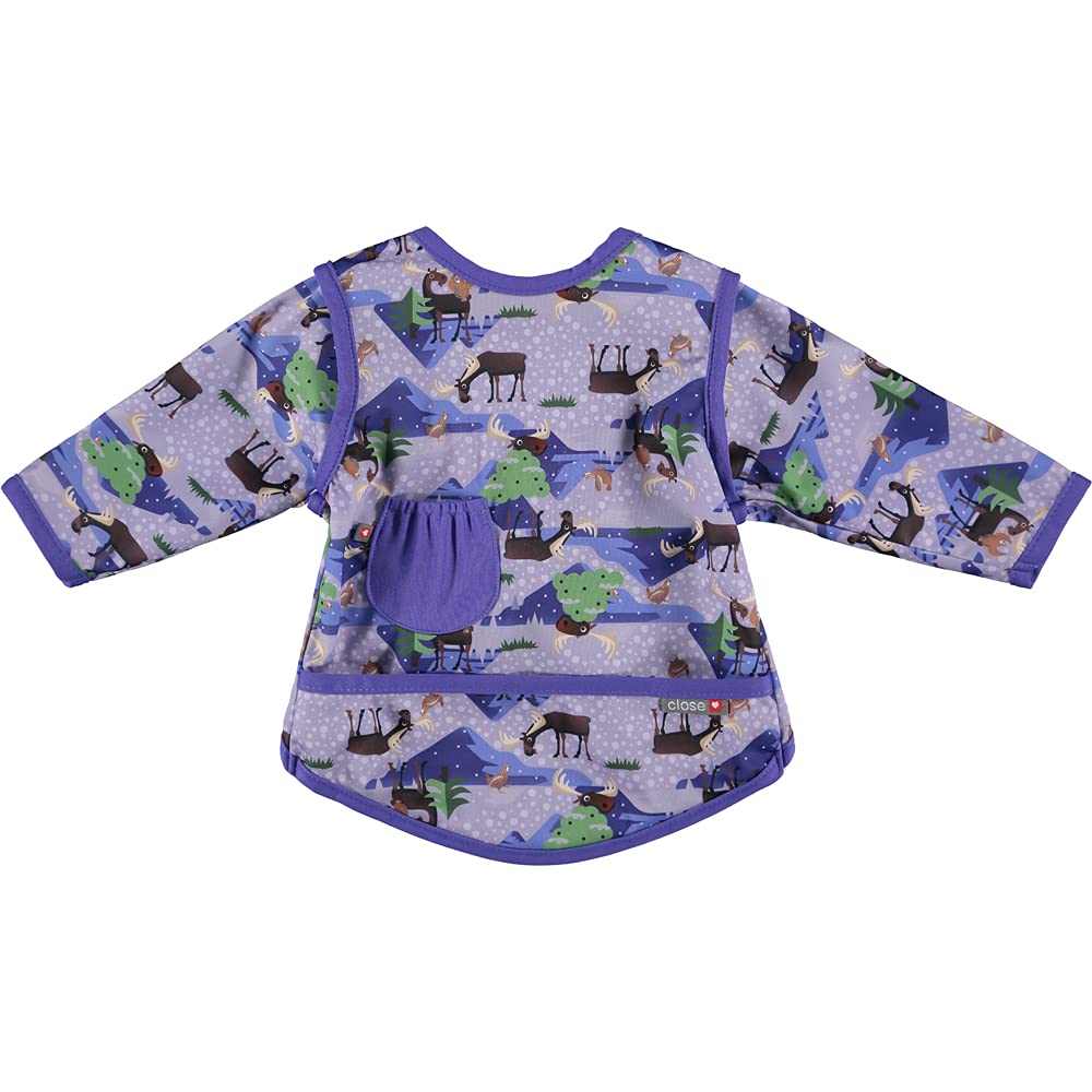 Close Pop-in Toddler Long Sleeve Bib with Front Pocket from 18 to 36 months old | Machine washable at 40 degrees | Stage 4 Moose Print