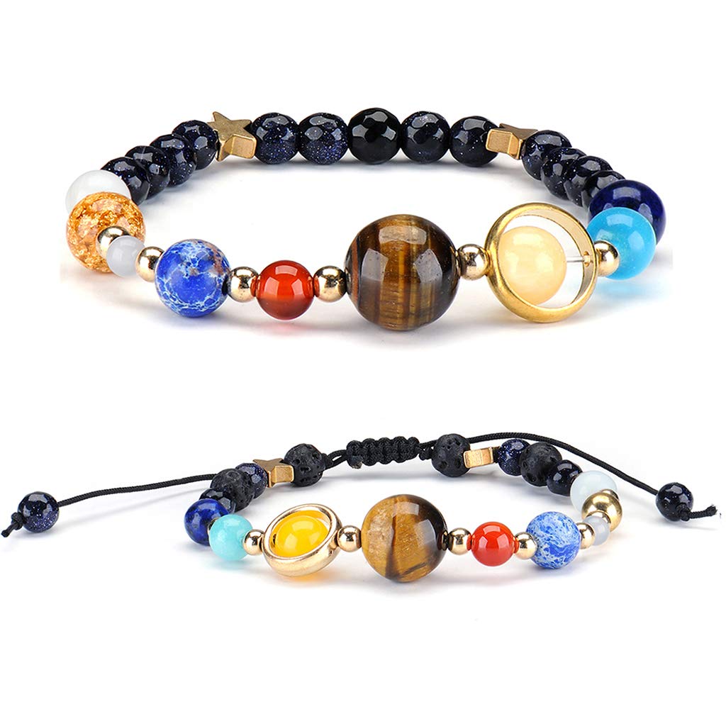 Senlinmu 2 X Galaxy Solar System Bracelet Universe Nine Planets Star Natural Stone Beads Bracelets Bangles Adjustable Bracelets Bangles
