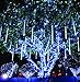 Meteor Shower Rain Lights Cobbe Waterproof String for Wedding Party Christmas Xmas Decoration Tree Party Garden String Light Outdoor 10FT 8 Tube 144 led Lamp Beads (White)