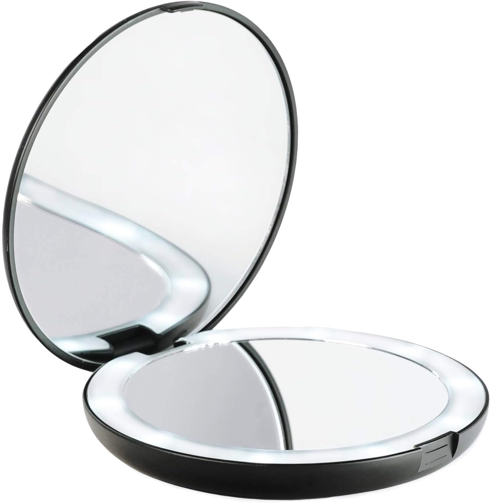 LUNA London LED Lighted Compact Makeup Mirror | 1x/7x Magnifying, Illuminated, Portable, Folding | Perfect for Handbag, Pocket & Travel Beauty Needs | Matte Black