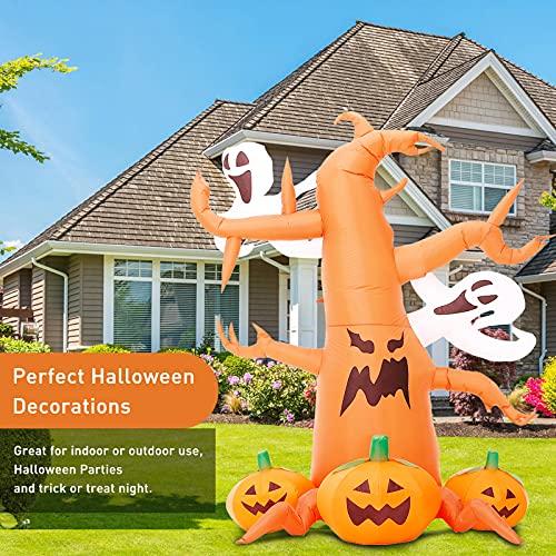DomKom 8 FT Halloween Inflatable Decorations Spooky Tree with Ghost and Pumpkins, Outdoor