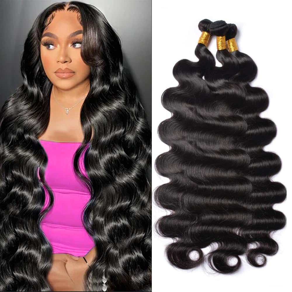 MsSunlight Body Wave Human Hair Bundles 18 20 22 Inch 3 Bundles 100% Unprocessed 12A Brazilian Virgin Human Hair Bundles Deals Quick Body Wave Hair Extensions Natural Color