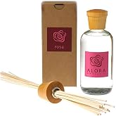 Alora Ambiance Rosa Reed Diffuser Set Rose Musk Home Fragrance 16 oz | 17 inch tall glass vessel with natural sticks. Delivers 4 to 6 months of continuous passive scent for bedroom or living area