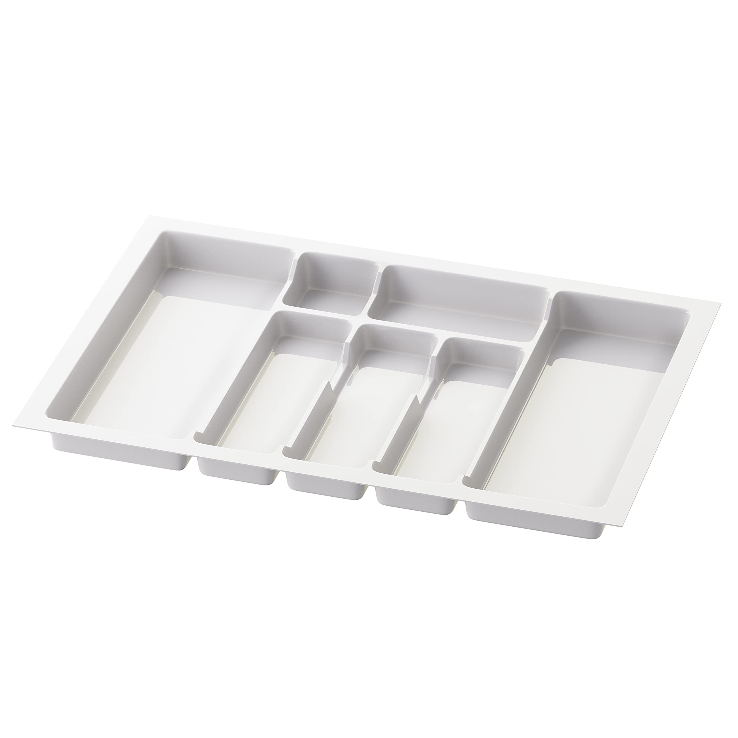 Sossai Divio Cutlery Tray for 70 cm Wide Drawers, 63 x 43 cm - Can be Cut to Size, 7 Compartments, White, Plastic Cutlery Tray for Drawers