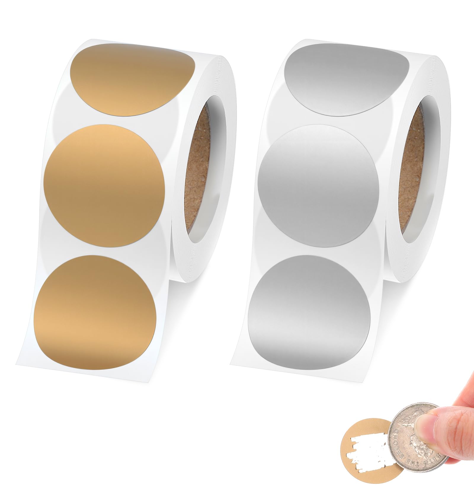 600Pcs Scratch Off Stickers, 2 Rolls 1 Inch Round Scratch Off Stickers for Lottery, Raffle Games & Party Events (Gold, Silver)