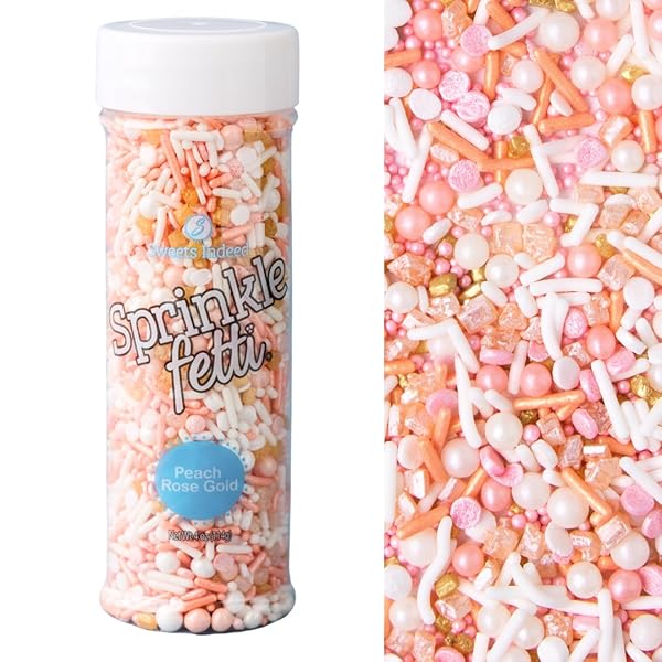 SWEETS INDEED SPRINKLES, PEACH ROSE GOLD EDIBLE SPRINKLE MIX, PERFECT FOR CAKE DECORATIONS, BAKING, ICE CREAM, COOKIES, CUPCAKE TOPPER