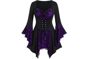 ROSE GAL Rosegal Womens Plus Size Gothic Bell Sleeve Skull Lace Handkerchief Tee