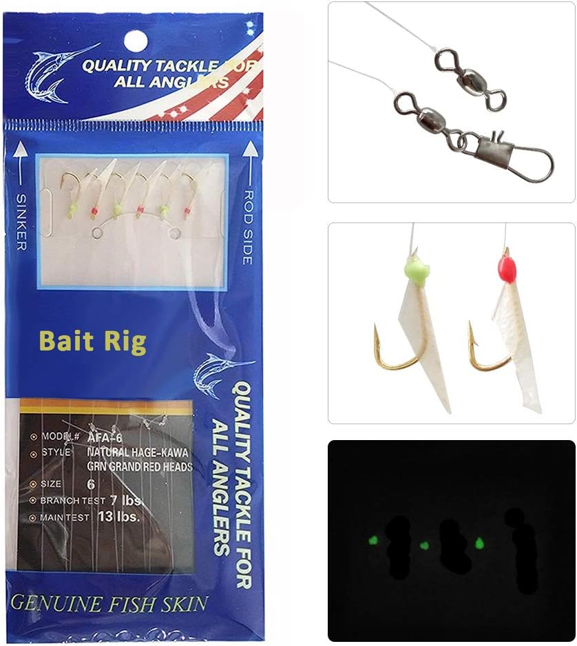 JSHANMEI Fishing Rigs Fishing Lures - 15 Packs Real Fish Skin Rigs Luminous Fishing Bait Rigs Freshwater Saltwater Glow in Dark with Swivel Hooks Size 4 6 8 : Sports & Outdoors