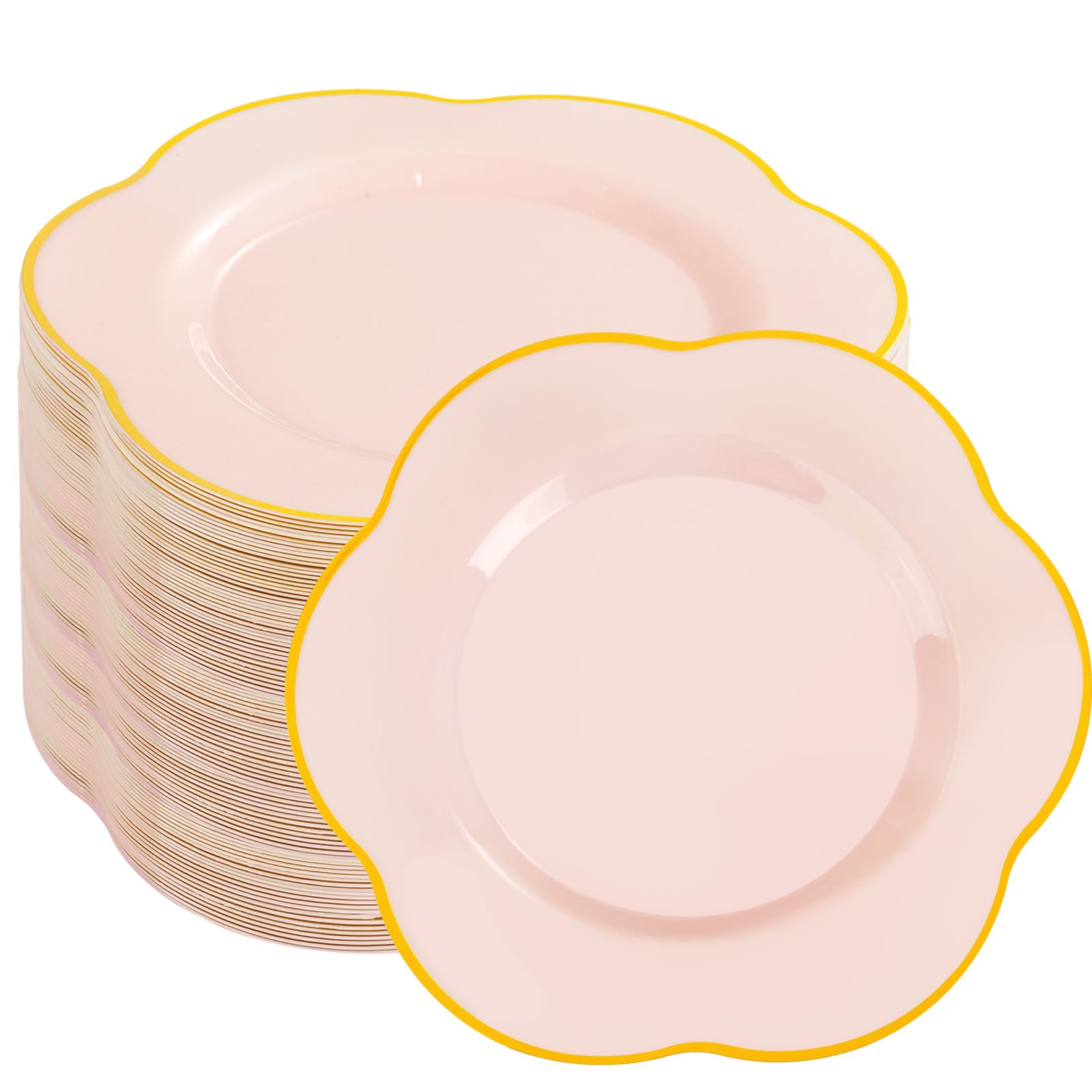 Liacere 100PCS Pink Dessert Plastic Plates - 7inch Disposable Floral ...