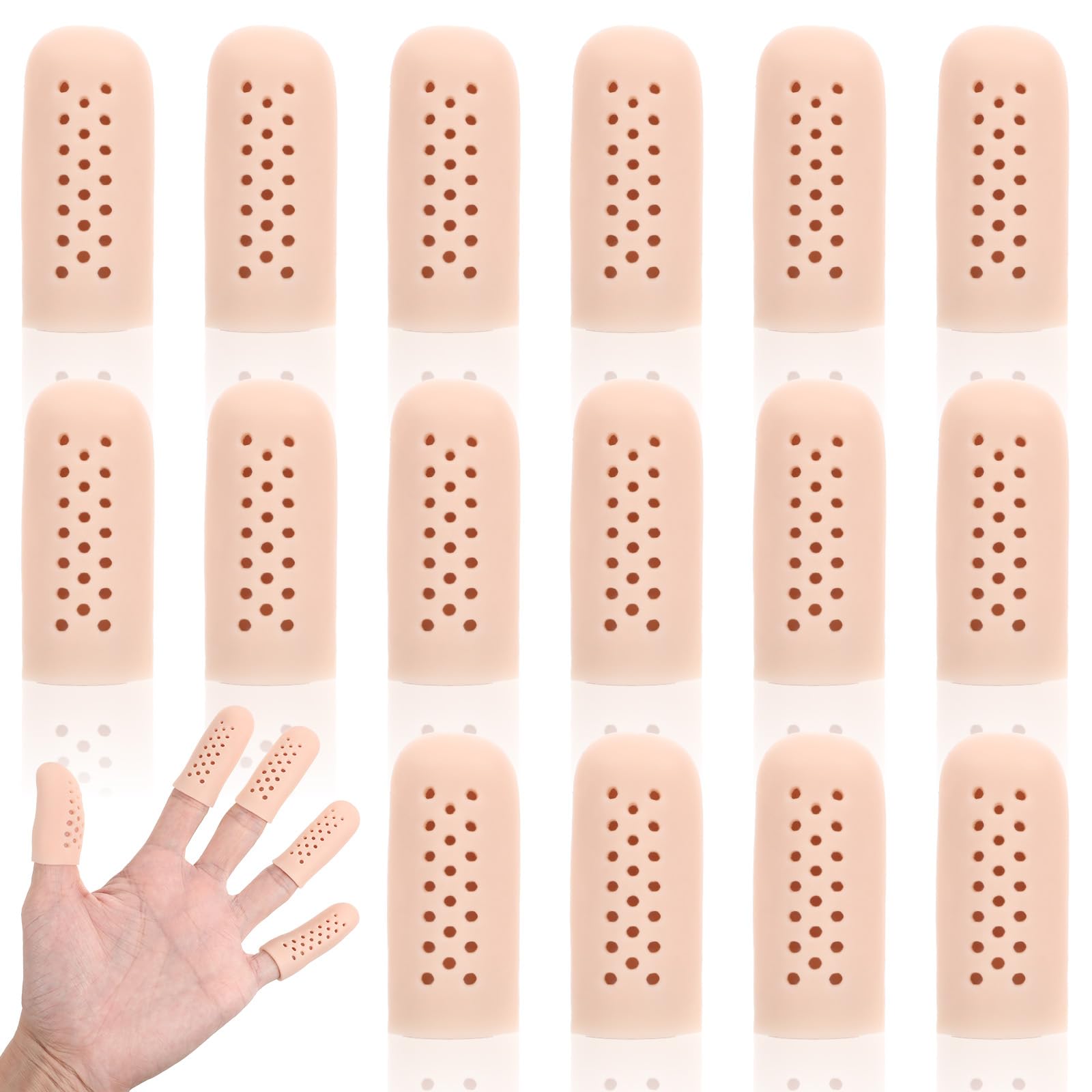 Photo 1 of 16 Pcs Gel Finger Cots with Air Holes Silicone Finger Protectors Breathable Covers Protection Anti Nail Biting Gloves for Fingers Tips Toe Sleeves Protection for Wound Fingers Cracking (Nude)