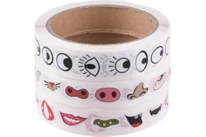 YTYKINOY 3 Rolls 3000pcs Colorful Eye Nose Mouth Cute Self Adhesive Stickers Cartoon DIY Sticker Decal for Handmade Crafts To