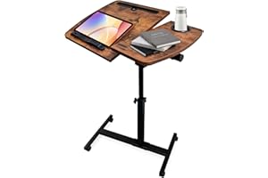 YAQUHO Overbed Table with Wheels Adjustable Height, Tiltable Desktop with Tray, Over Bed Table Rolling Bedside Tables, Medical Mobile Standing Desk, for Hospital Office Bedroom Sofa, Brown