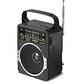JEUJUG Portable AM FM Radio, Bluetooth 5.0 Radios 5 Watts Loud Speaker,FM Radio Built-in Rechargeable Battery/DC D*4 Cell Battery Operated & AC Power Plug in Wall Black