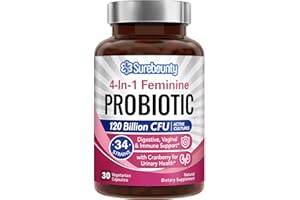 Surebounty Probiotics for Women, 120 Billion CFU 34 Strains, Prebiotics, Digestive Enzymes, Cranberry, 4-in-1 Feminine Probiotic, Digestive, Vaginal, Immune Support, 30ct