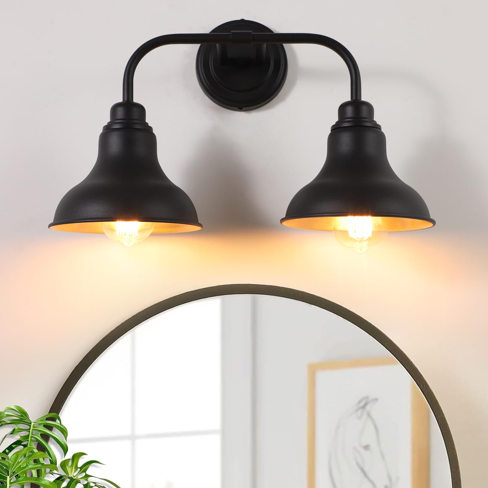 Photo 1 of pasentel 18" Black Bathroom Light Fixtures, 2 Light Farmhouse Vanity Light Over Mirror, Indoor Industry Wall Sconce Lighting, Rustic Bathroom Lighting with Metal Shades, BD017-2-BK