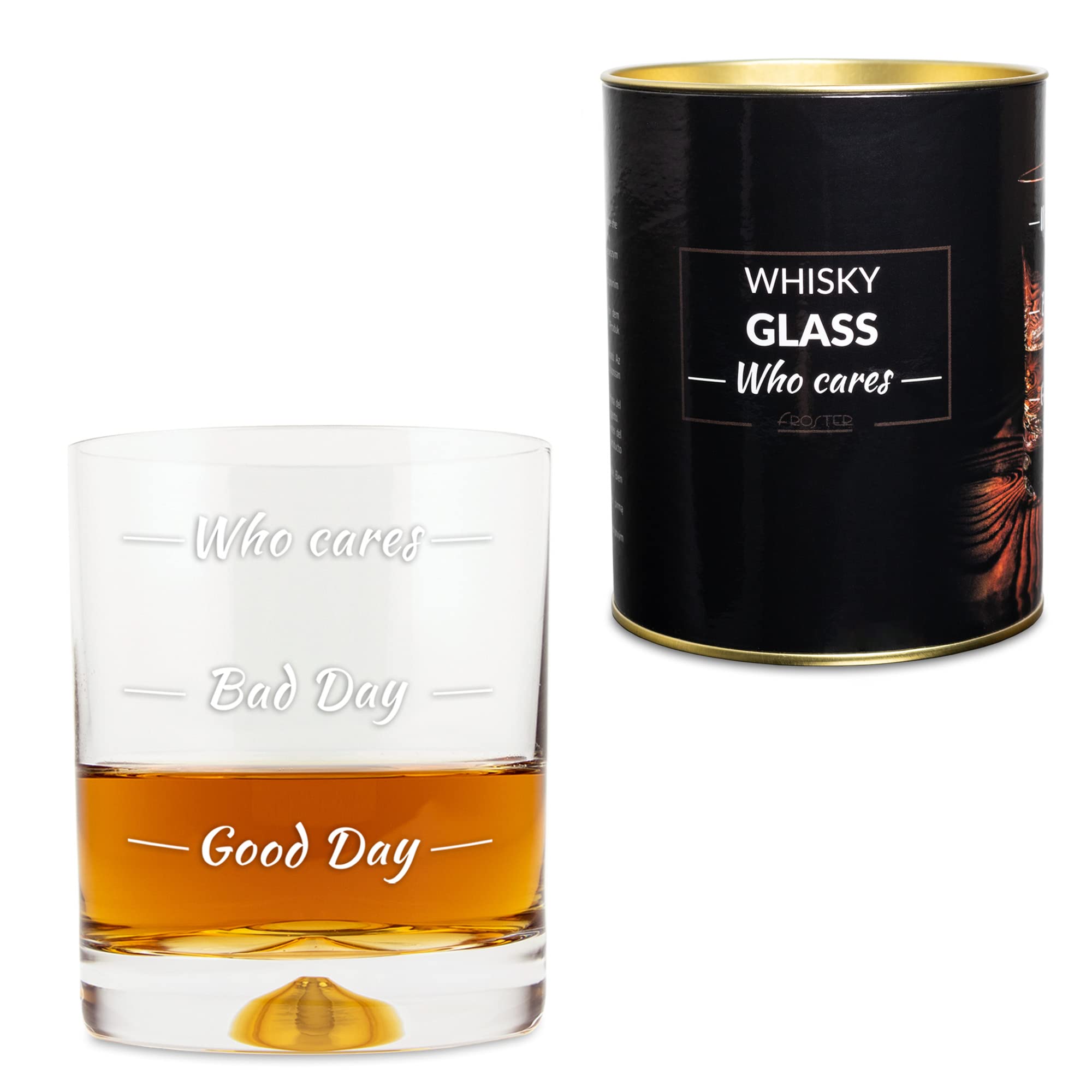 Froster Whisky Glass - Who Cares, with 3 Levels of Mood, 300ml Whiskey Tumbler 10.6 oz, Gift for Men