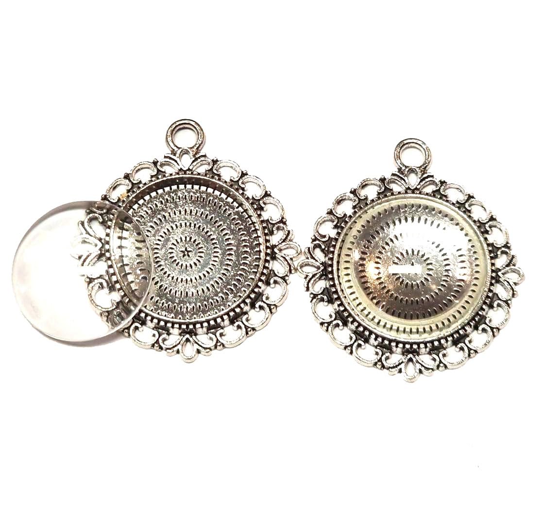8 Pieces 4 Pieces Charm Empty Bezel Tray Lockets Metal Pendant Setting Jewellery Round 4 Pieces Clear Glass Cabochon Craft Set, 35mm x 28mm und 20mm Cabachon, Brass Glass, None