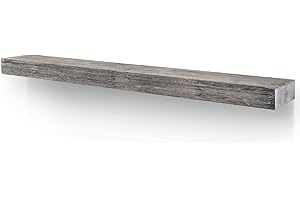 BoscoMondo 48 Inch Fireplace Mantel - Solid Rustic Wood - Wall Mounted Floating Farmhouse Shelf - with Invisible Heavy Duty Metal Bracket (48", Grey)