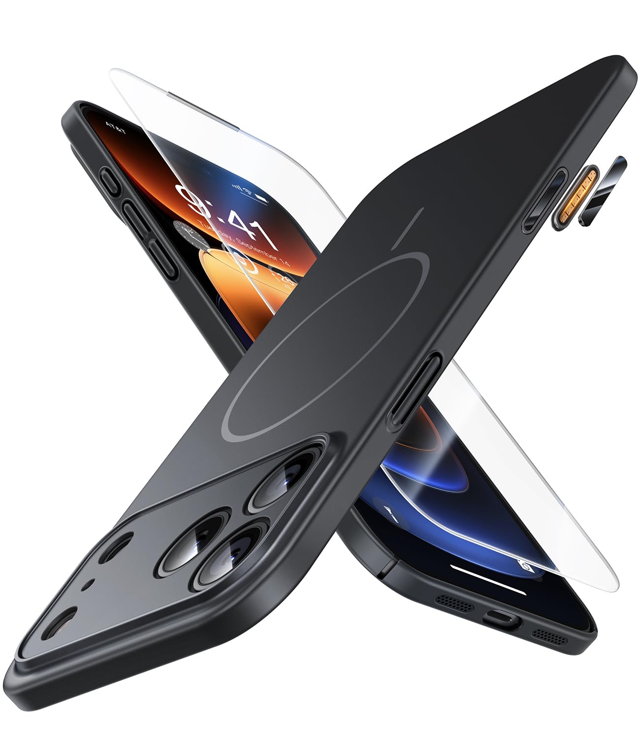 Photo 1 of JUESHITUO Magnetic Slim Fit Case for iPhone 17 Pro(6.3"), Ultra Thin Matte Hard PC Cover(1X Screen Protector), Case iPhone 17 Pro Compatible with MagSafe, Black