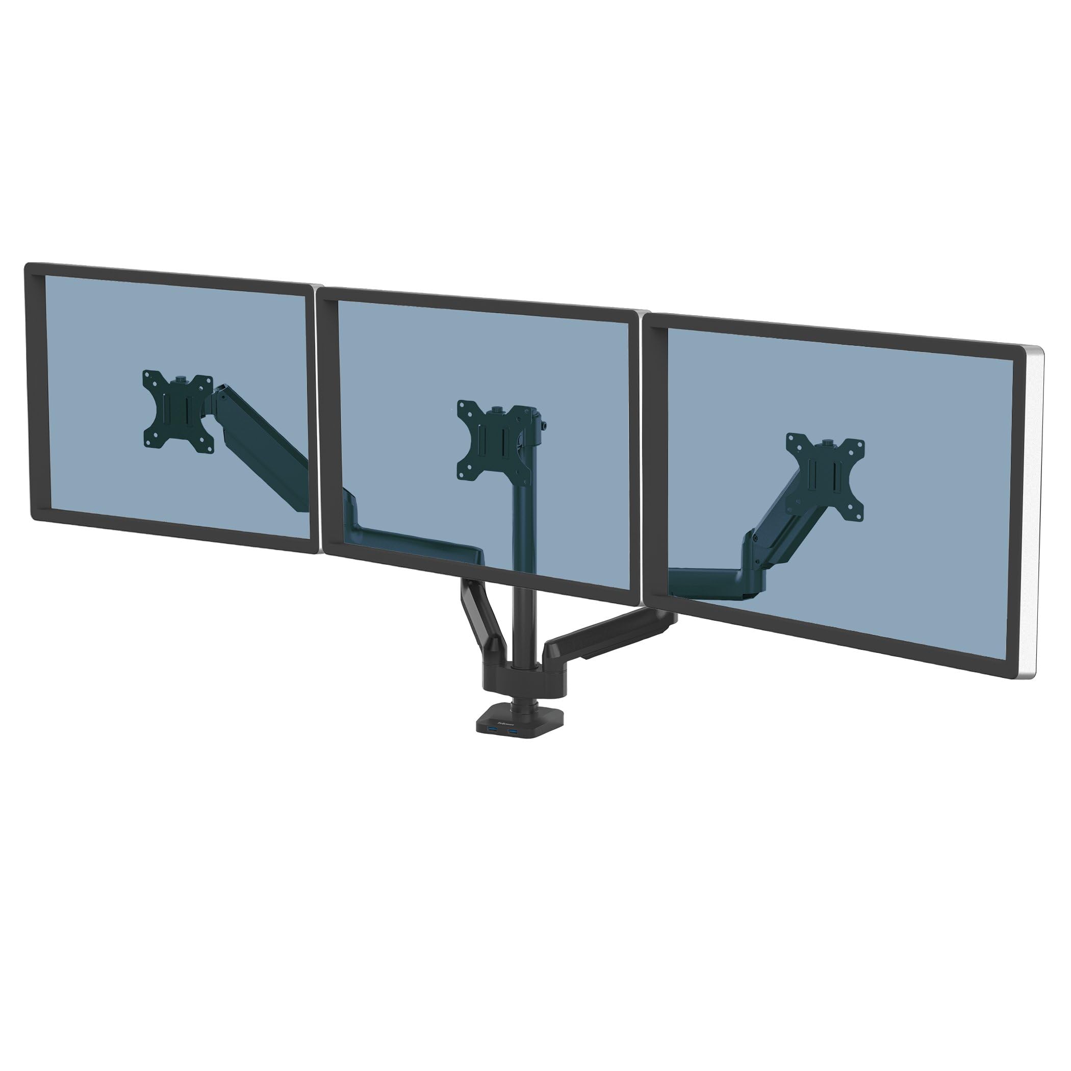 Fellowes Triple Monitor Arm - Platinum Series Mount for Three 7KG 27 inch Screens - Ergonomic Adjustable Desk Mount - Tilt 45° Swivel 360° Rotation 360°, VESA 75 x 75/100 x 100