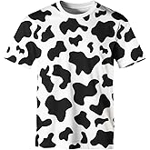 HSKLHBDIL Casual Cow Print T-Shirt Short Sleeve Fun Cow Graphic T-Shirts for Men Women