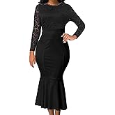 Elegant Dress for Women Sexy Crewneck 3/4 Sleeves Knee Length Business Pencil Lace Dresses