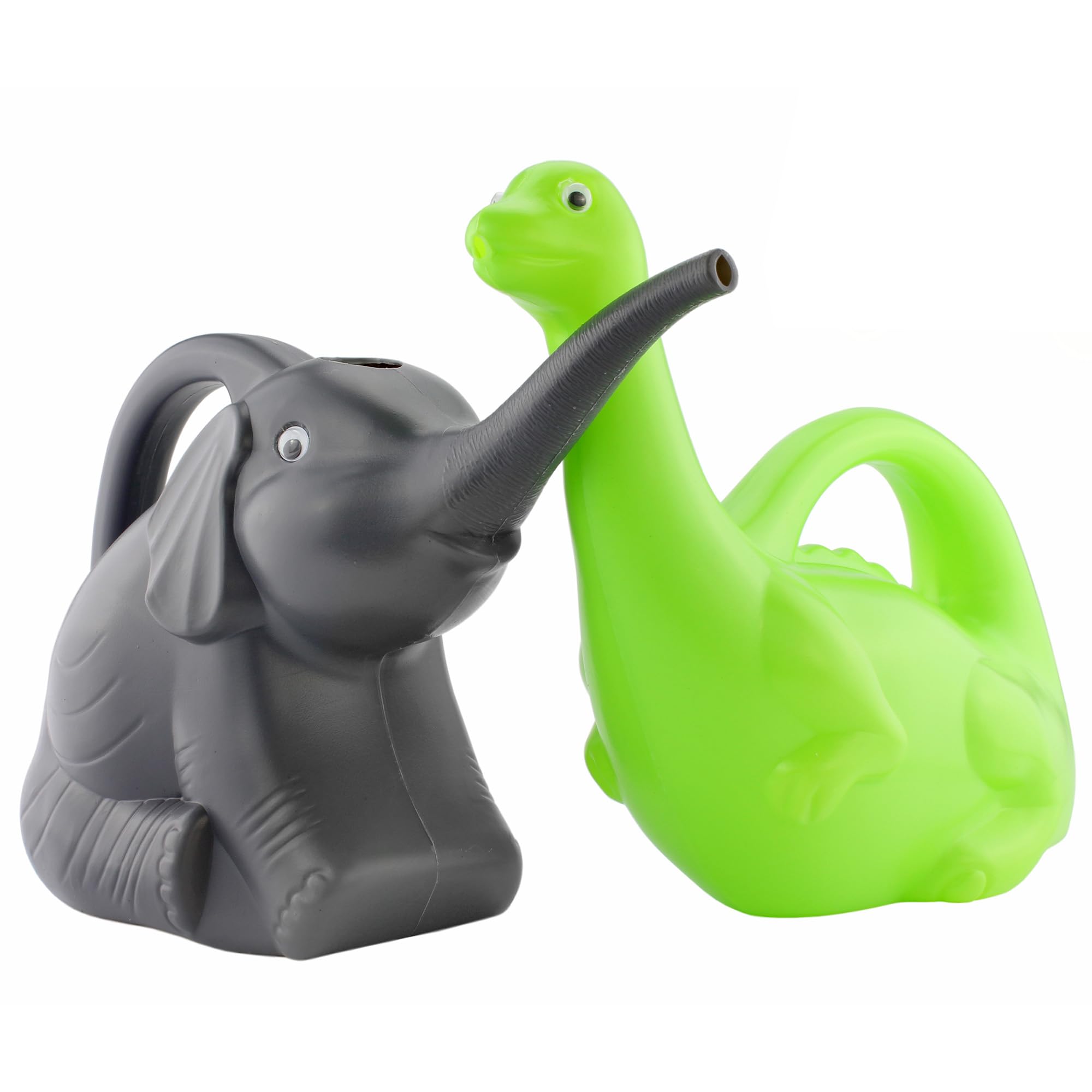 Photo 1 of Cornucopia Brands Elephant & Dinosaur Watering Cans (Combo Set of 2); Kids' Novelty Animal Watering Cans in Green & Gray