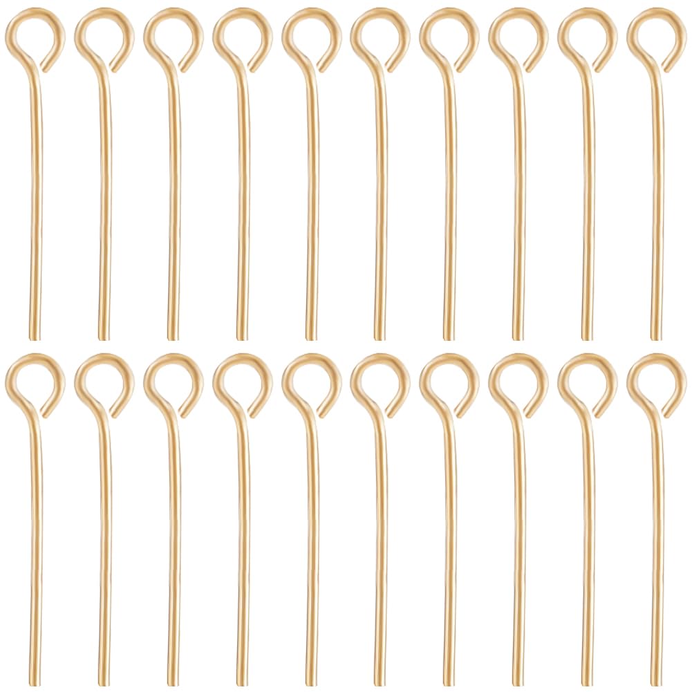 Beebeecraft 1 Box 200Pcs 20mm Eye Head Pins 18K Gold Plated Open Head Pins Ball Findings for Jewellery Making Earring Necklace Beading DIY Craft Hole 2mm
